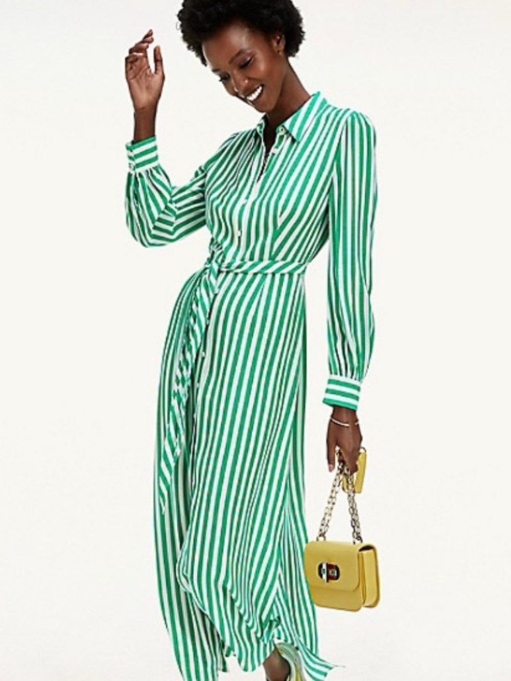 Tommy Hilfiger white and green striped long shirt dress size M